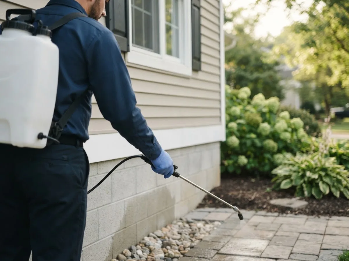 Pest control technician inspecting a home in Manter, KS